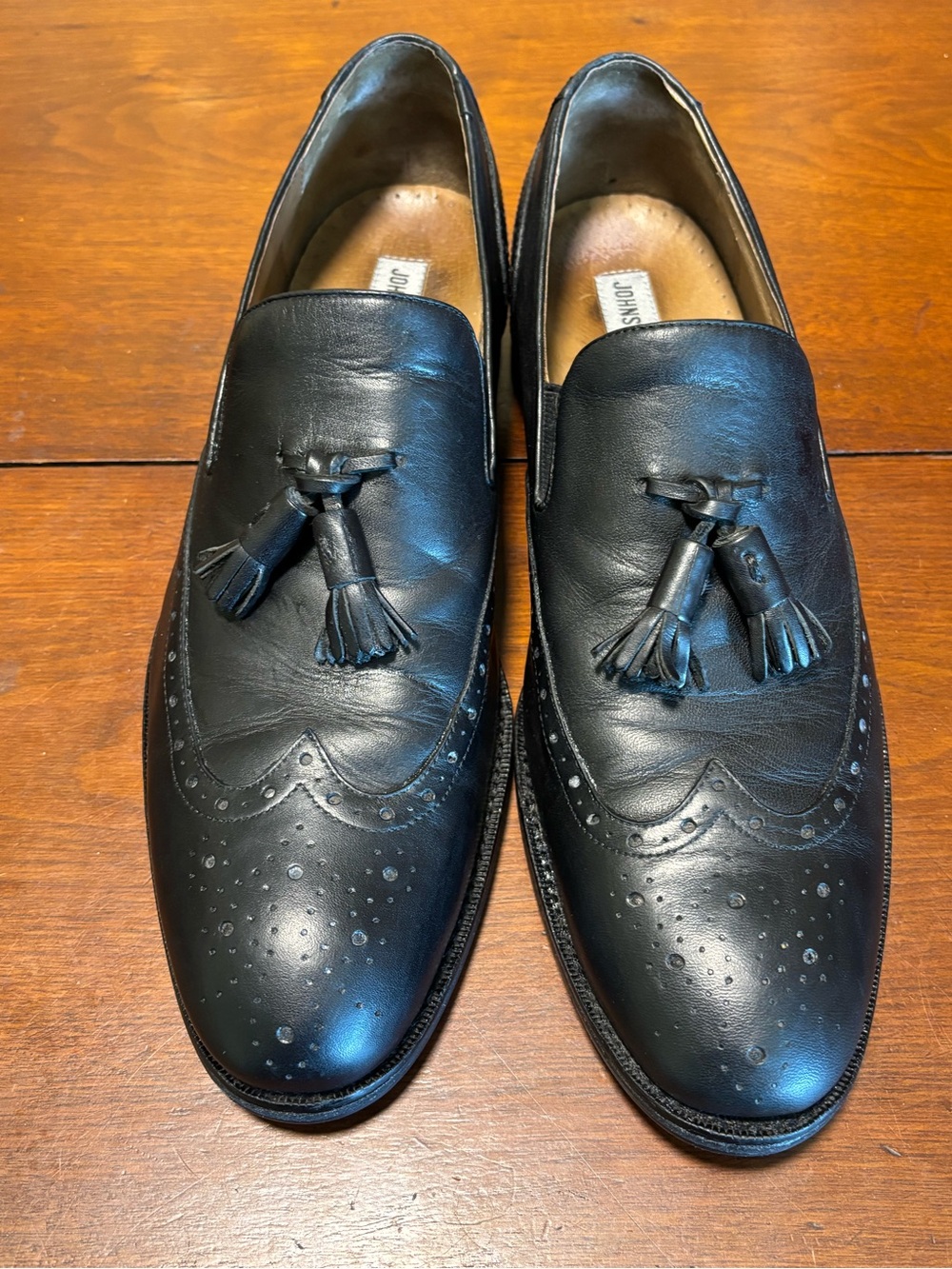 Johnston & Murphy Men’s Black Leather Tassel Slip On Dress Loafers Almond Toe